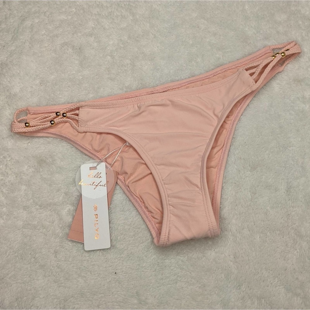 PilyQ Rose Braided Beaded Teeny Bikini Bottom L